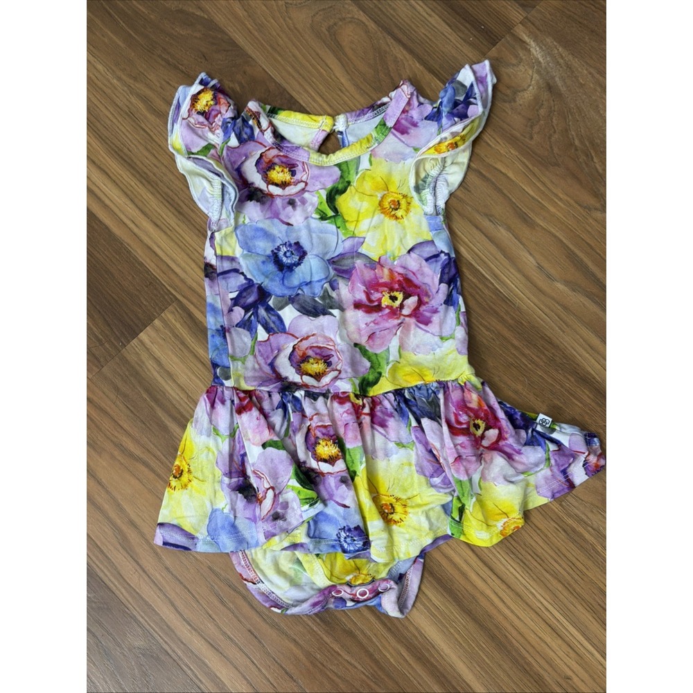 Little Bum Bums Baby Girls 18-24 Months Watercolor Flowers Twirly Bodysuit Dress